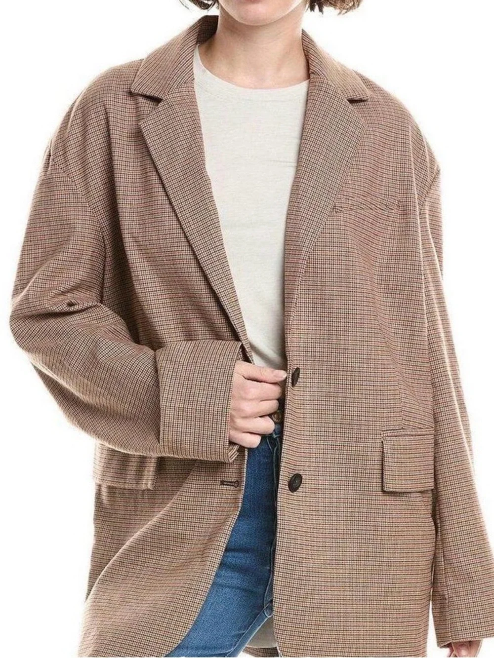 Free People Reggie Blazer Ginger Combo XL Plaid Oversized Blazer